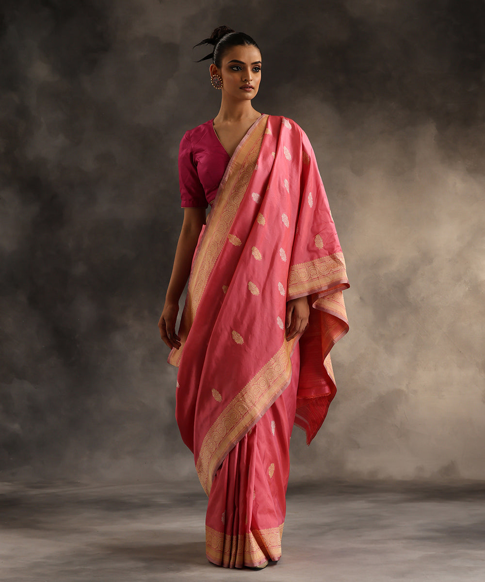 Pink_Handloom_Pure_Katan_Silk_Banarasi_Saree_With_All_Over_Sona_Rupa_Booti_WeaverStory_02