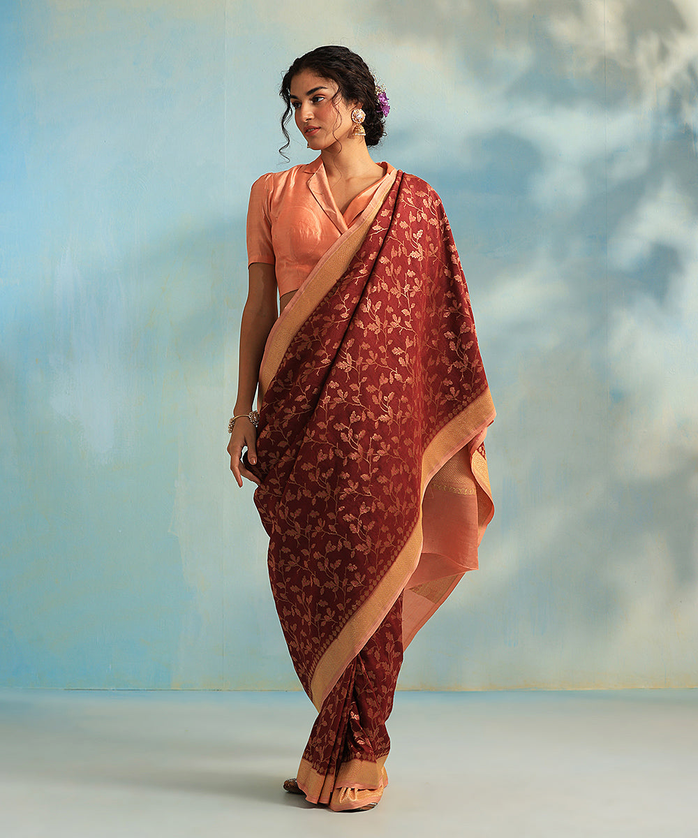 Handloom_Maroon_Pure_Tussar_Silk_Saree_With_All_Over_Sona_And_Meena_Jaal_WeaverStory_02