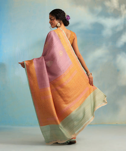 Handloom_Lilac_Pure_Tussar_Silk_Banarasi_Saree_With_Alfi_Kadhwa_Booti_And_Broad_Border_WeaverStory_03