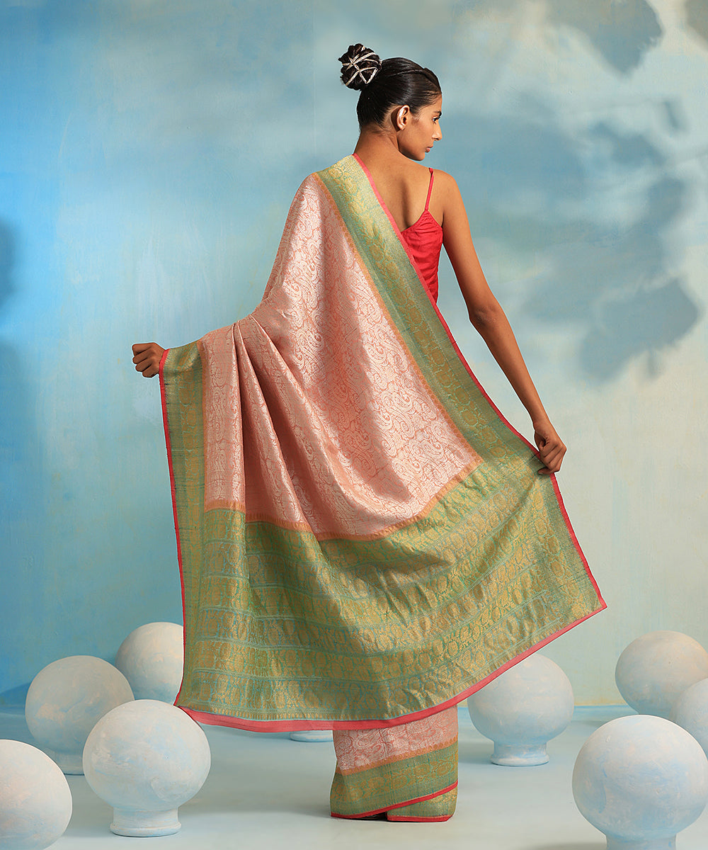 Handloom_Peach_And_Pink_Pure_Tussar_Georgette_Tanchoi_Banarasi_Saree_With_Cutwork_Weave_WeaverStory_03