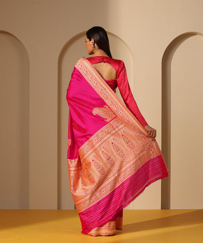 Handloom_Hot_Pink_Pure_Katan_Silk_Banarasi_Saree_With_Meenakari_Border_WeaverStory_03