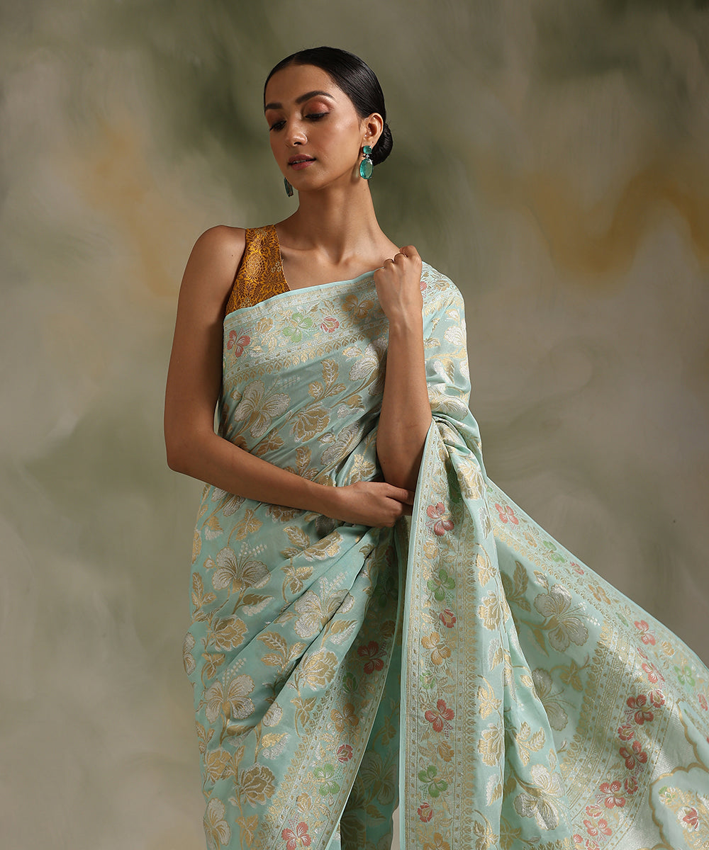 Powder_Blue_Handloom_Pure_Georgette_Banarasi_Saree_With_Meenakari_Border_WeaverStory_01