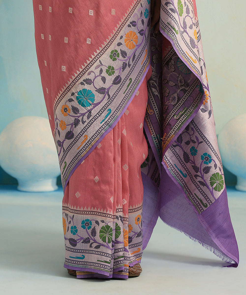 Pink_Handloom_Pure_Tussar_Georgette_Banarasi_Saree_With_Multicolour_Meenakari_WeaverStory_04