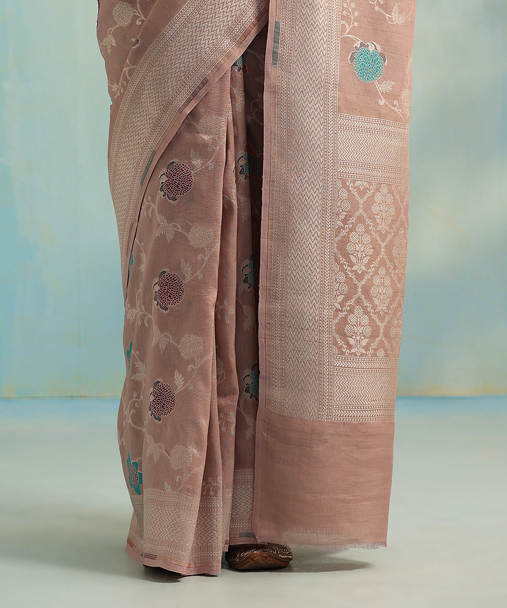 Handloom_Cream_Pure_Tussar_Georgette_Banarasi_Saree_With_Multi_Colour_Meenakari_WeaverStory_04