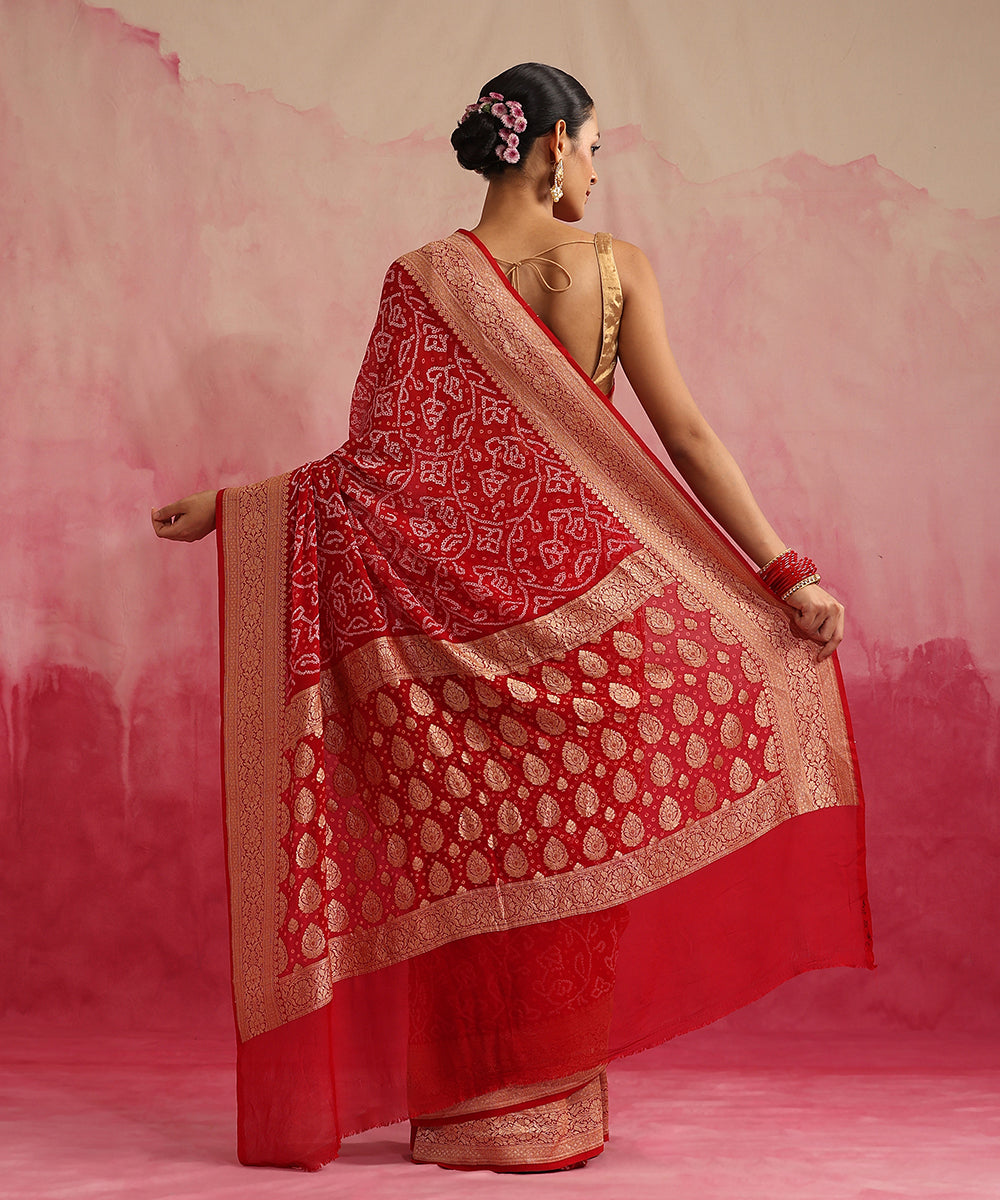 Handloom_Red_Pure_Georgette_Banarasi_Bandhej_Saree_WeaverStory_03