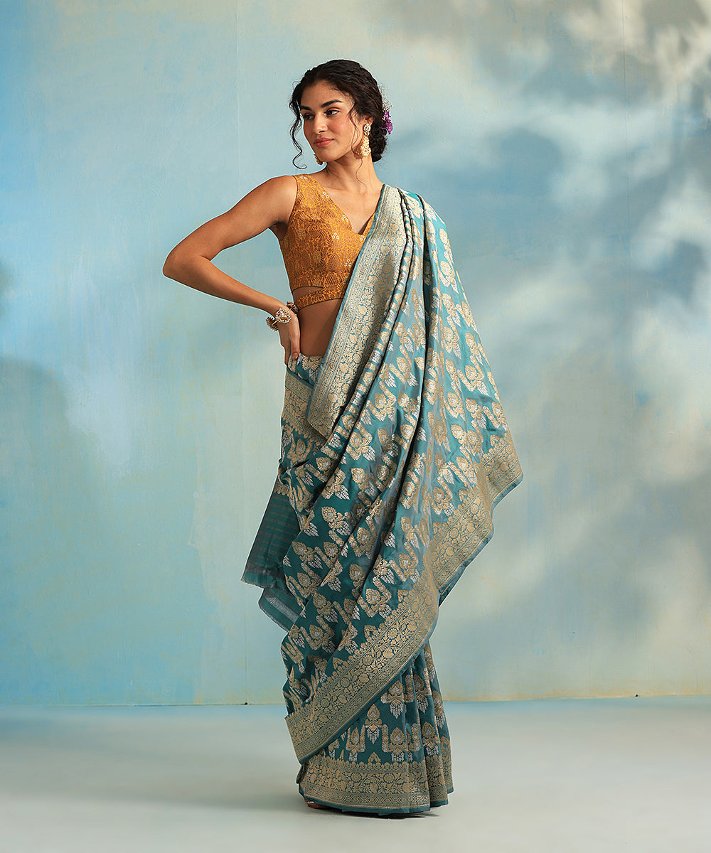 Teal_Handloom_Pure_Katan_Silk_Banarasi_Saree_With_Meenakari_Floral_Jaal_WeaverStory_02