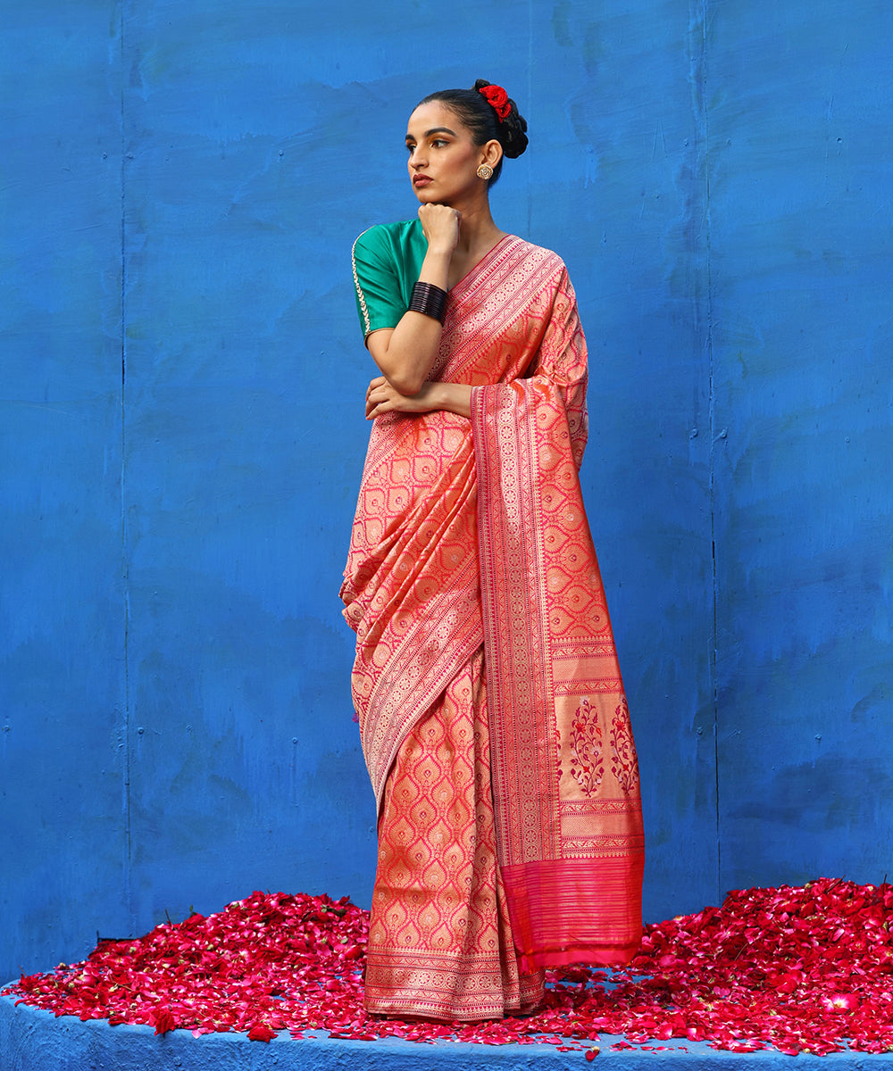 Handloom_Pink_And_Orange_Dual_Tone_Kimkhab_Banarasi_Saree_With_Meenakari_WeaverStory_02