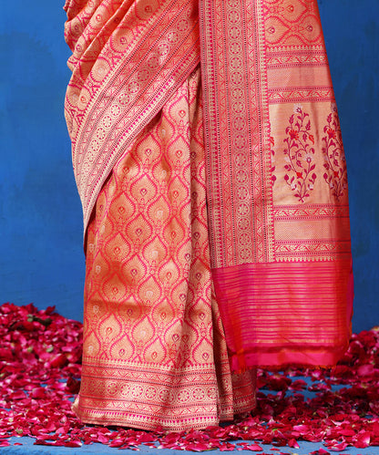 Handloom_Pink_And_Orange_Dual_Tone_Kimkhab_Banarasi_Saree_With_Meenakari_WeaverStory_04