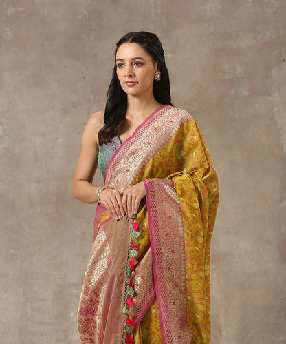 Handloom_Mustard_and_Pink_Katan_Georgette_Banarasi_Patola_Saree_WeaverStory_01