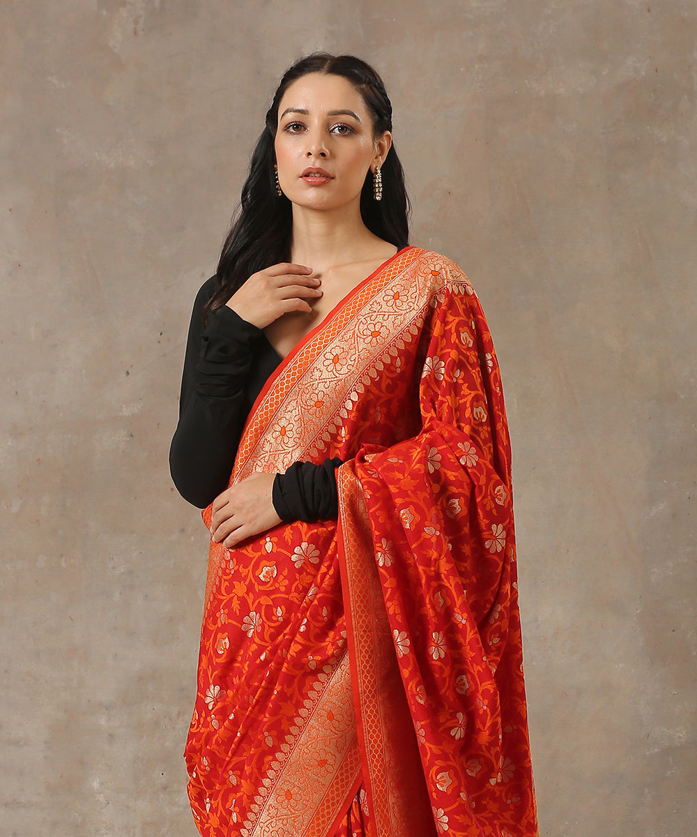 Handloom_Orange_Katan_Georgette_Banarasi_Patola_Saree_with_Cutwork_Weave_WeaverStory_01