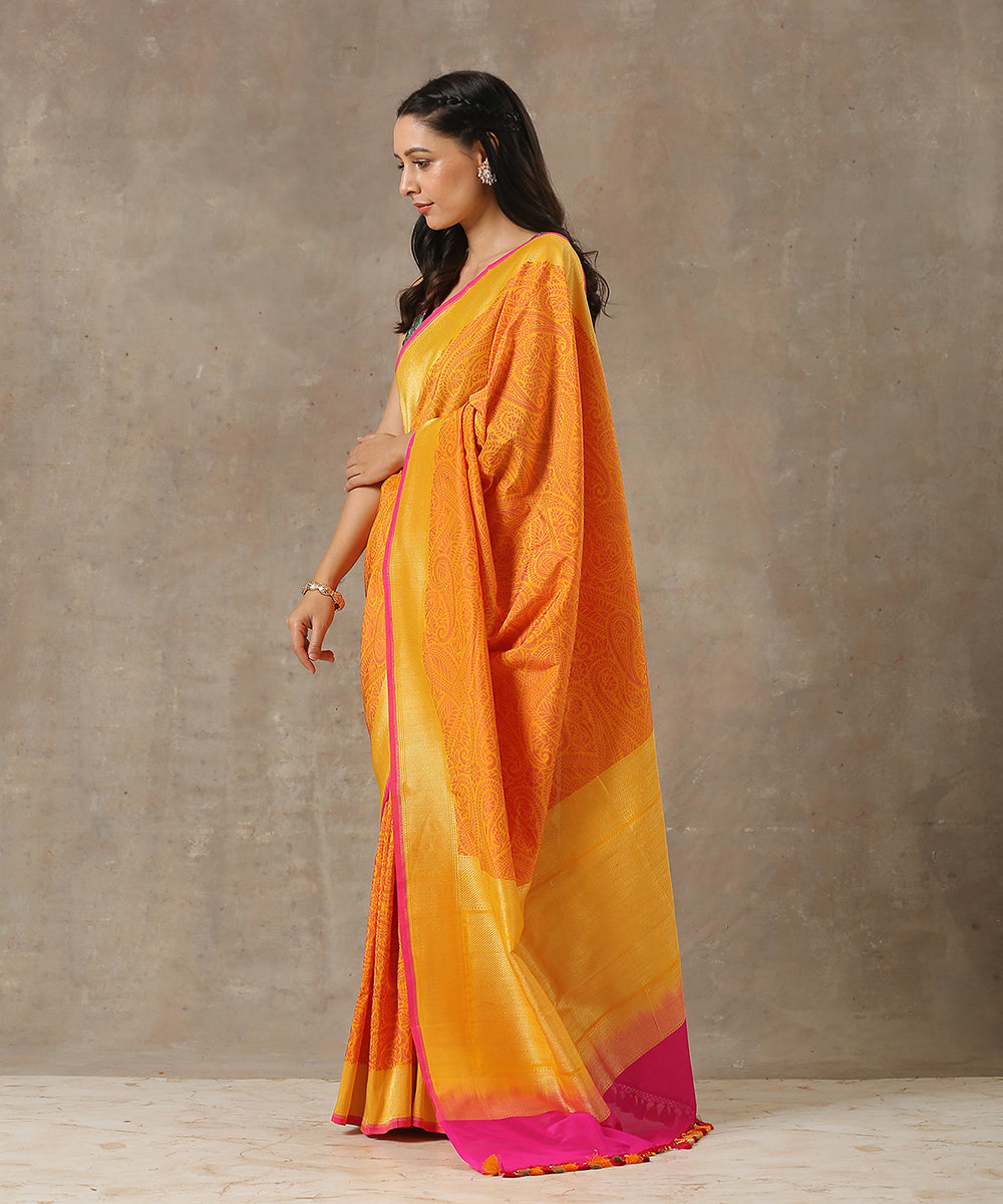 Orange_Handloom_Katan_Georgette_Jamawar_Banarasi_Saree_WeaverStory_03