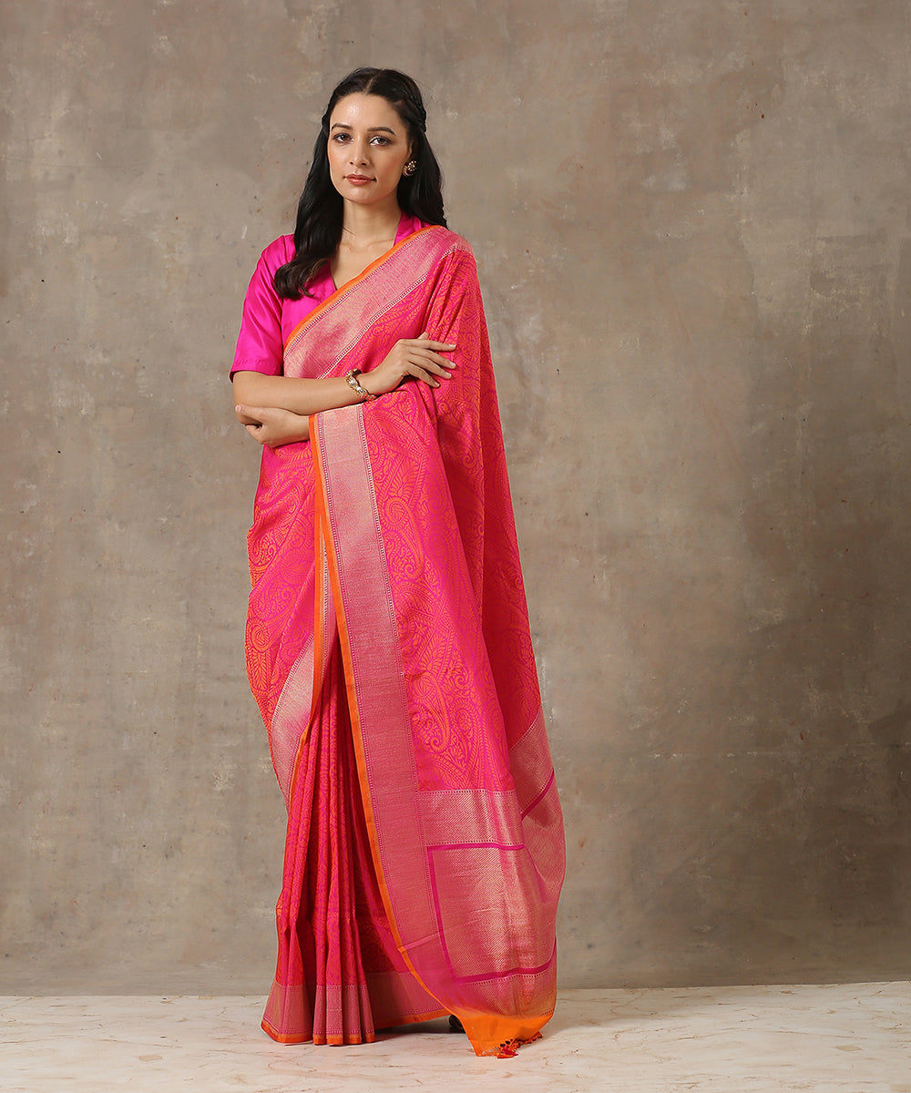 Handloom_Pink_Katan_Georgette_Jamawar_Banarasi_Saree_WeaverStory_02