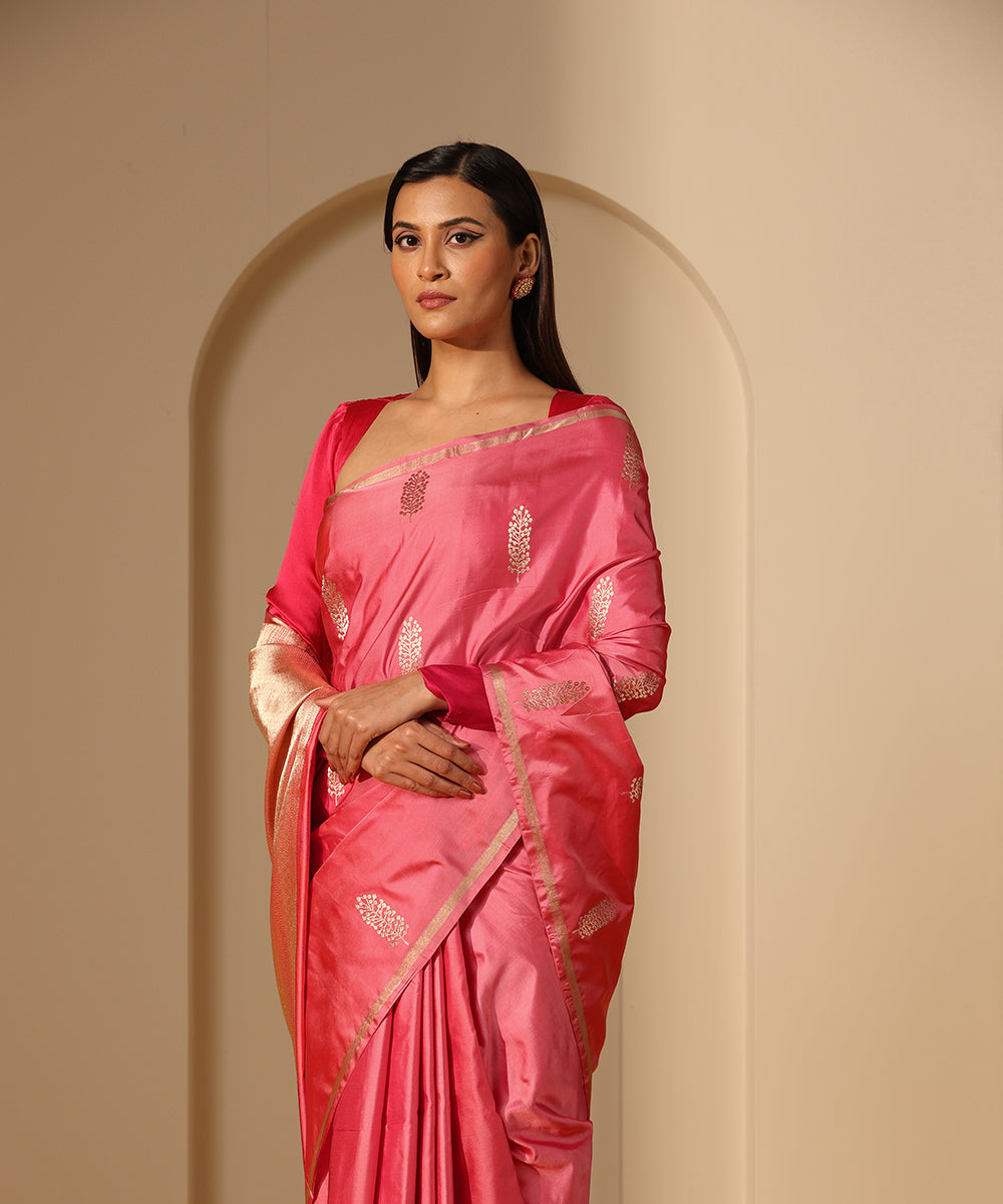 Handloom_Rose_Pink_Satin_Silk_Banarasi_Saree_With_Kadhwa_Boota_WeaverStory_01