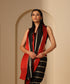 Black_Handloom_Pure_Mashroo_Silk_Banarasi_Saree_With_Horizontal_Stripes_And_Red_Border_WeaverStory_01