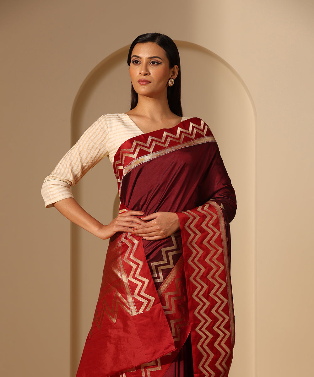 Maroon_Handloom_Pure_Katan_Silk_Banarasi_Saree_With_Red_Chevron_Border_WeaverStory_01