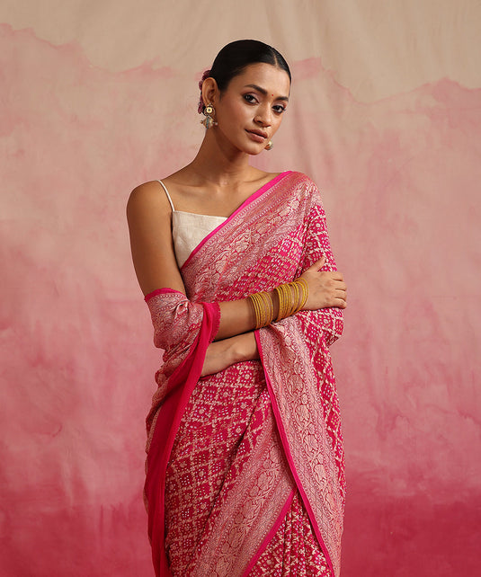 Pure Georgette Banarasi Bandhej Handloom Saree main image 0