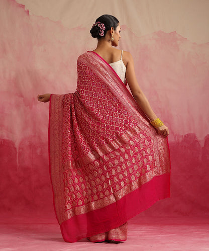 Pink_Handloom_Pure_Georgette_Banarasi_Bandhej_Saree_With_Cutwork_Weave_WeaverStory_03