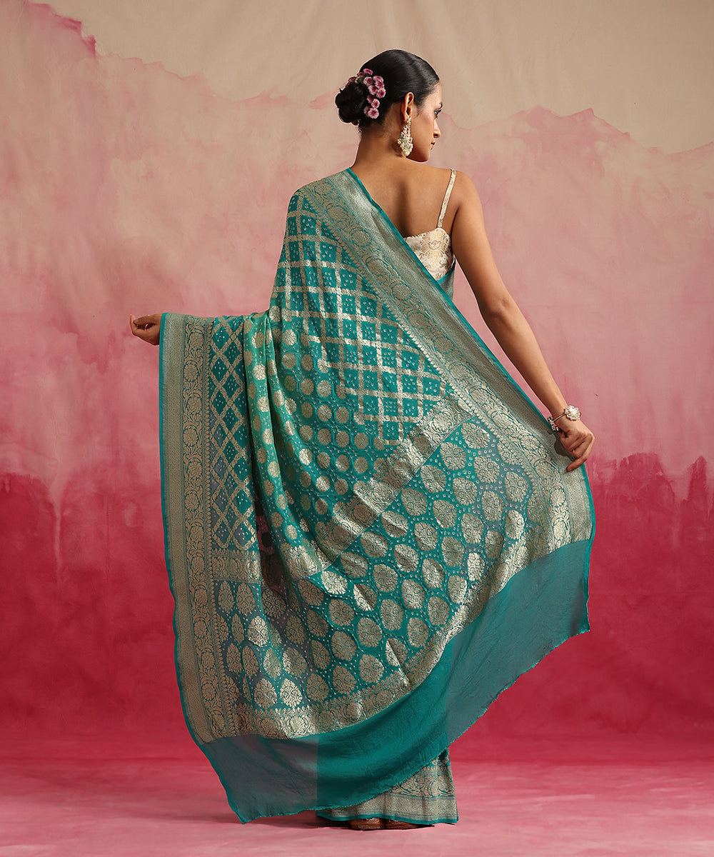 Aqua_Ombre_Dyed_Handloom_Pure_Georgette_Banarasi_Bandhej_Saree_WeaverStory_03