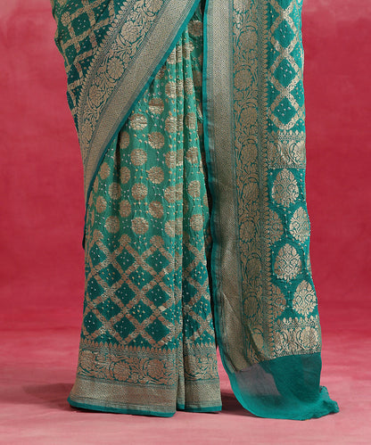 Aqua_Ombre_Dyed_Handloom_Pure_Georgette_Banarasi_Bandhej_Saree_WeaverStory_04