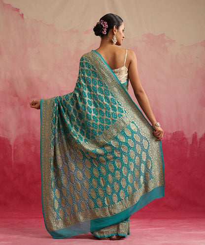 Handloom_Turquoise_Pure_Georgette_Banarasi_Bandhej_Saree_WeaverStory_03