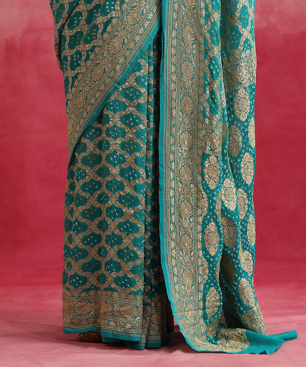 Handloom_Turquoise_Pure_Georgette_Banarasi_Bandhej_Saree_WeaverStory_04