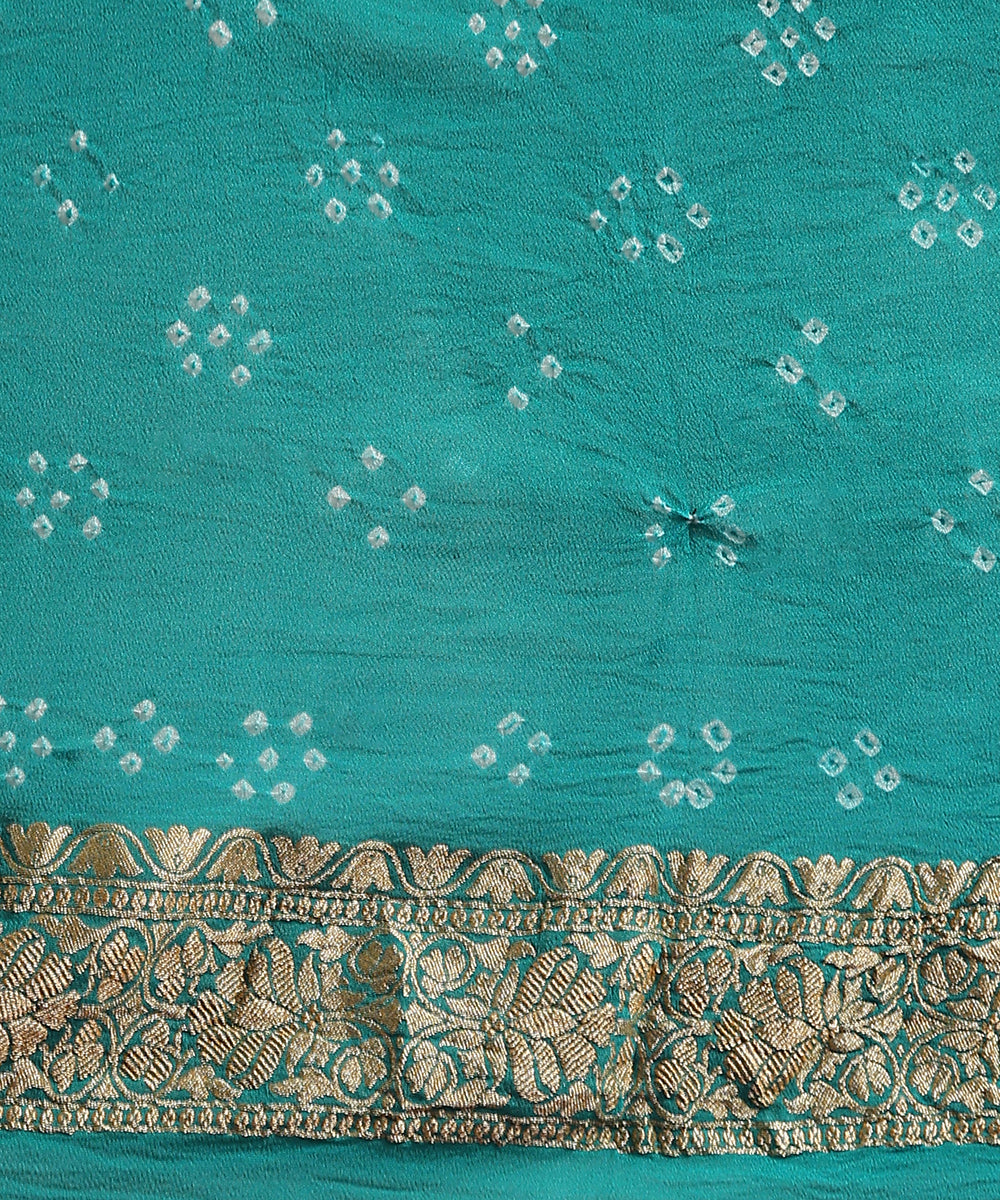 Handloom_Turquoise_Pure_Georgette_Banarasi_Bandhej_Saree_WeaverStory_05