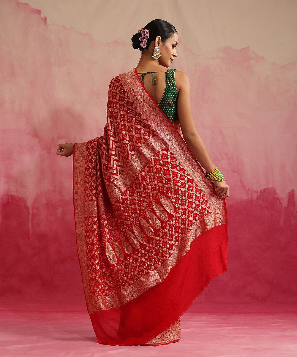 Red_Handloom_Pure_Georgette_Banarasi_Bandhej_Saree_WeaverStory_03