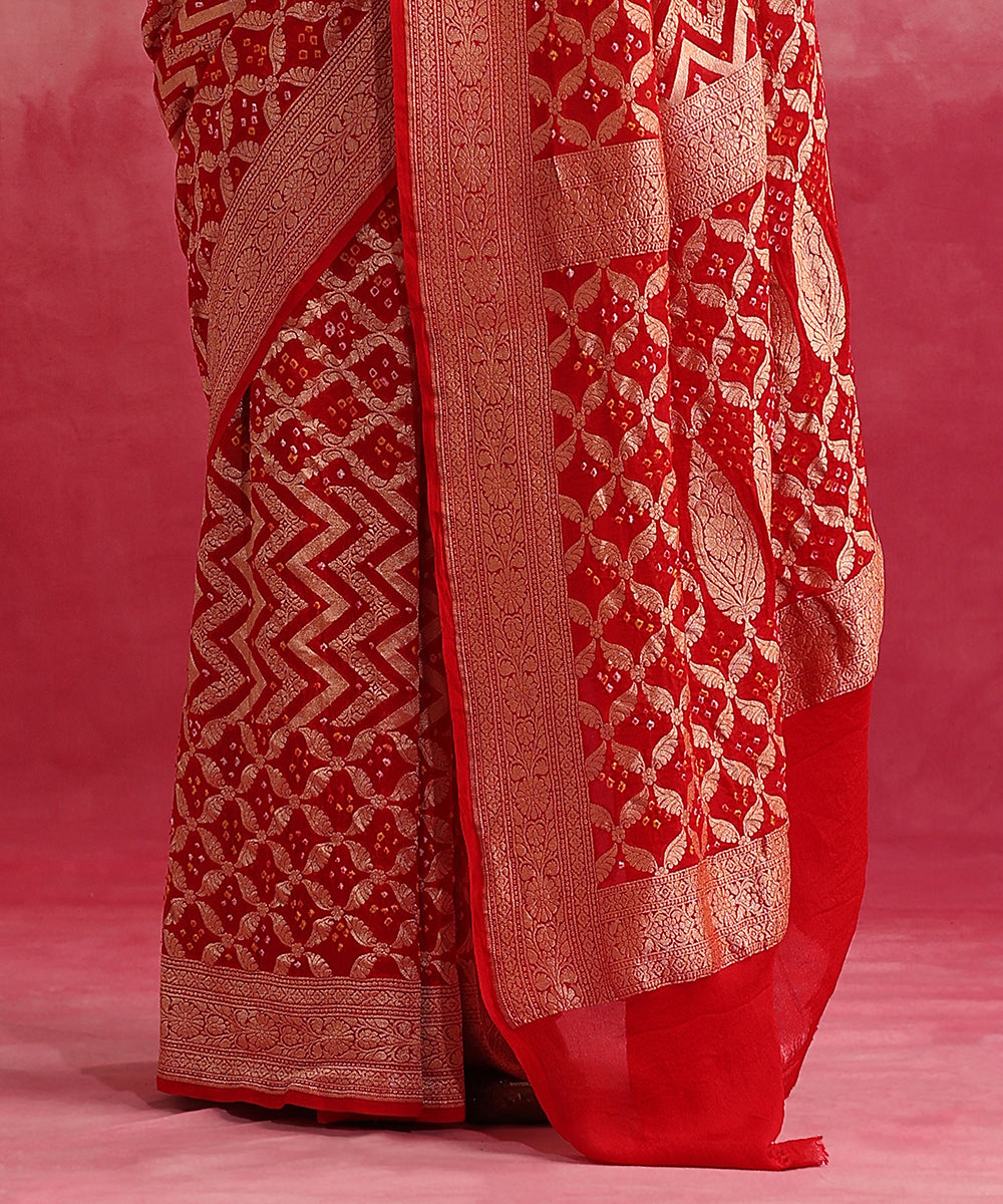 Red_Handloom_Pure_Georgette_Banarasi_Bandhej_Saree_WeaverStory_04