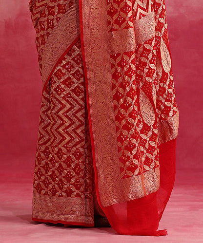 Red_Handloom_Pure_Georgette_Banarasi_Bandhej_Saree_WeaverStory_04