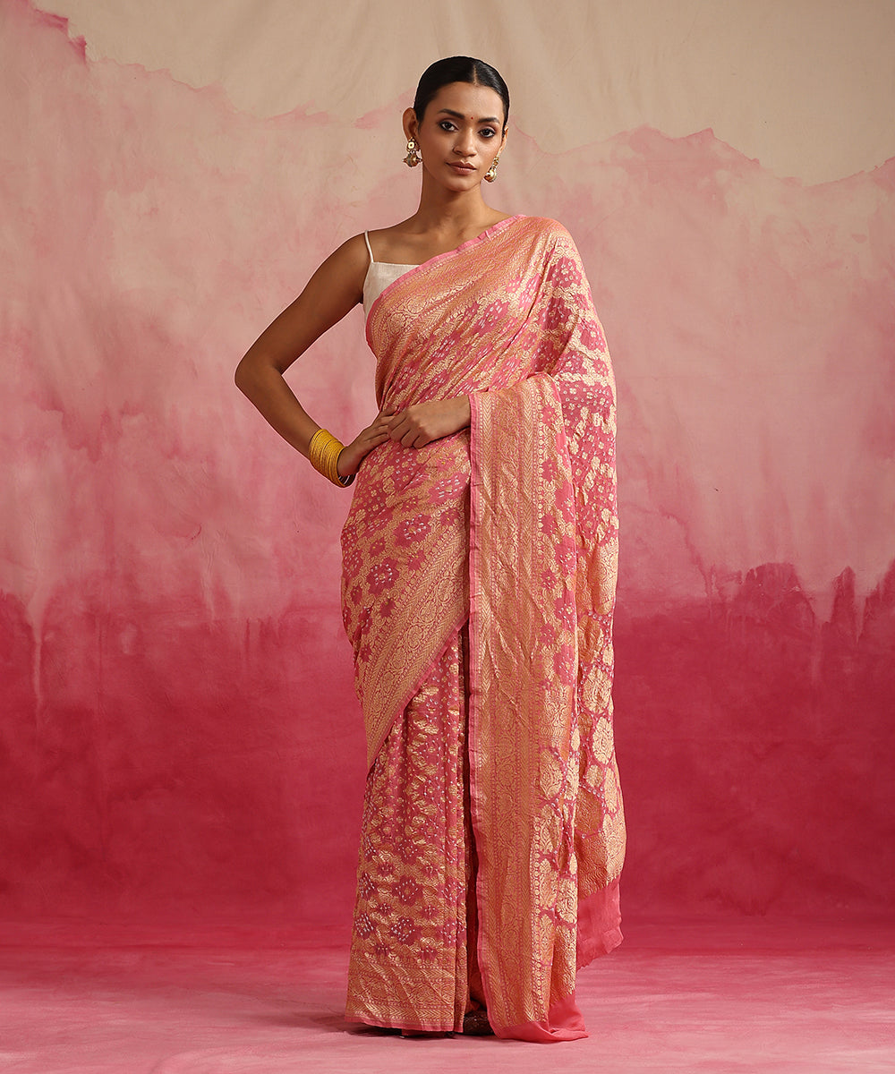Light_Pink_Handloom_Pure_Georgette_Banarasi_Bandhej_Saree_WeaverStory_02