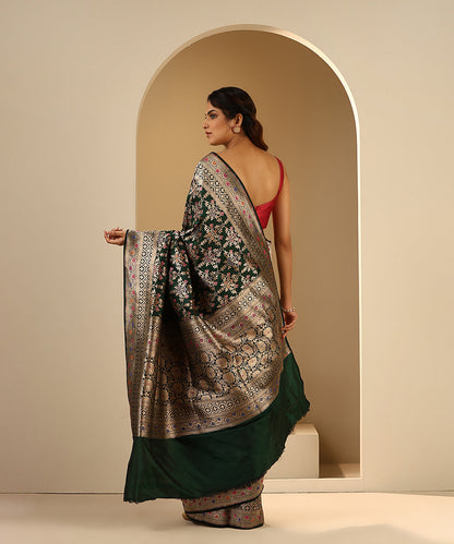 Handloom_Bottle_Green_Pure_Katan_Silk_Banarasi_Saree_With_Cutwork_Jaal_WeaverStory_03