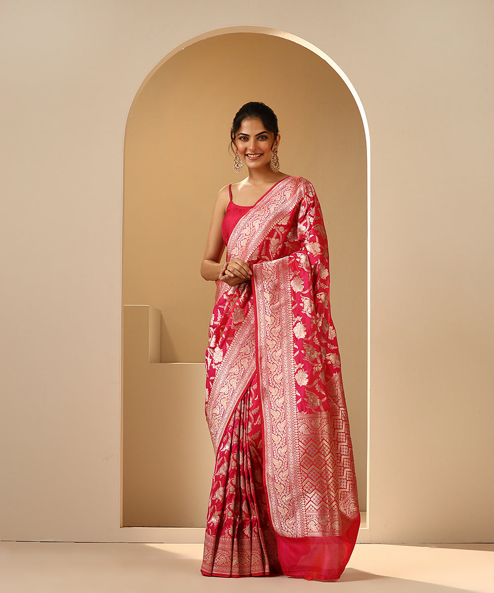 Hot_Pink_Handloom_Pure_Katan_Silk_Banarasi_Saree_With_Allover_Jaal_WeaverStory_02