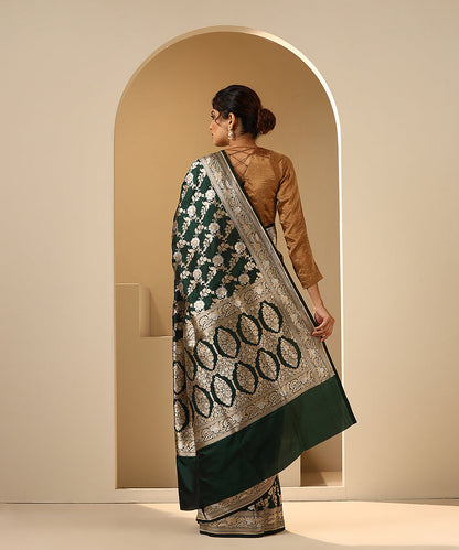 Bottle_Green_Handloom_Pure_Katan_Silk_Banarasi_Saree_With_Cutwork_Jaal_WeaverStory_03