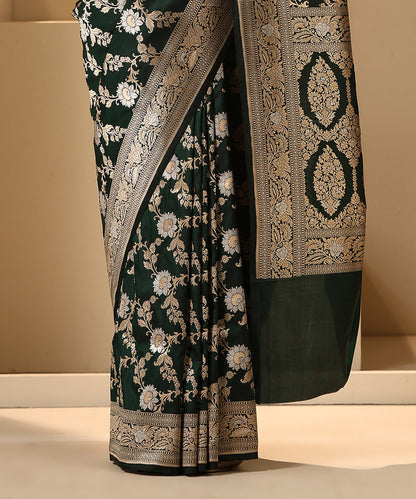 Bottle_Green_Handloom_Pure_Katan_Silk_Banarasi_Saree_With_Cutwork_Jaal_WeaverStory_04