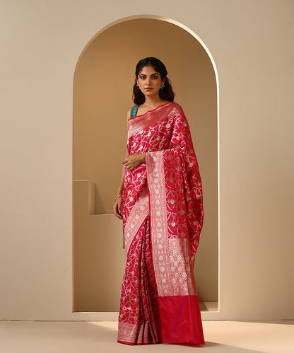 Handloom_Rani_Pink_Pure_Katan_Silk_Banarasi_Saree_With_Cutwork_Jaal_WeaverStory_02