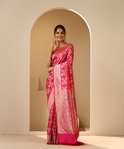 Pink_Handloom_Pure_Katan_Silk_Banarasi_Saree_With_Cutwork_Floral_Jaal_WeaverStory_02