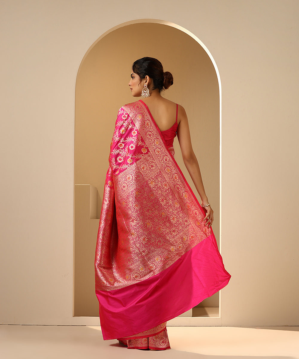 Pink_Handloom_Pure_Katan_Silk_Banarasi_Saree_With_Cutwork_Floral_Jaal_WeaverStory_03