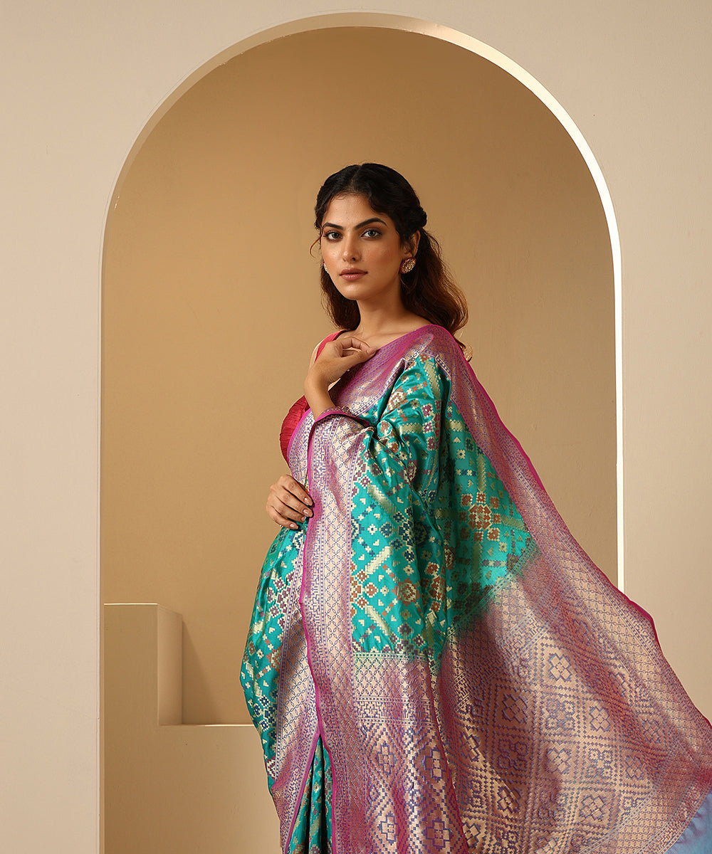 Handloom_Teal_Pure_Katan_Silk_Banarasi_Patola_Saree_With_Meenakari_WeaverStory_01