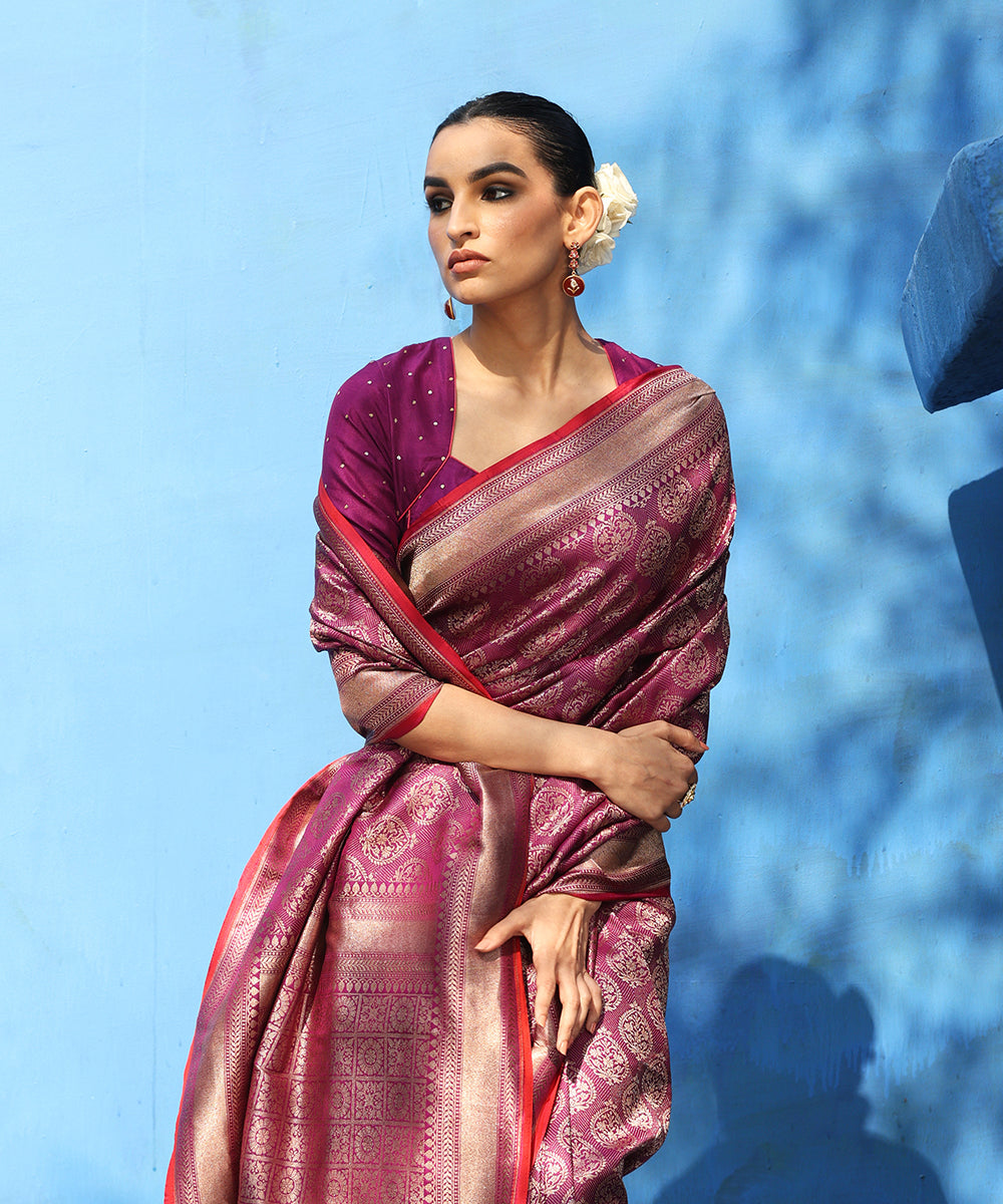 Purple_Handloom_Pure_Katan_Silk_Kimkhab_Banarasi_Saree_With_Maroon_Selvedge_WeaverStory_01