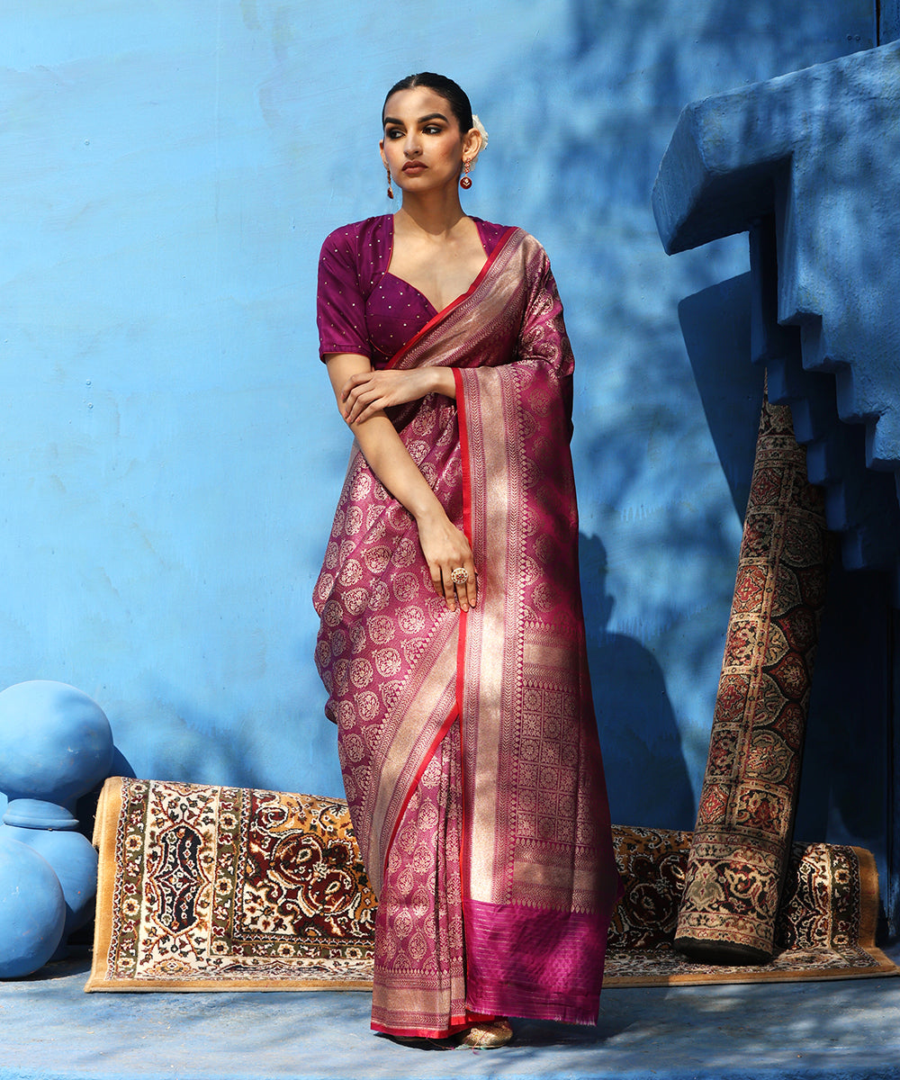 Purple_Handloom_Pure_Katan_Silk_Kimkhab_Banarasi_Saree_With_Maroon_Selvedge_WeaverStory_02