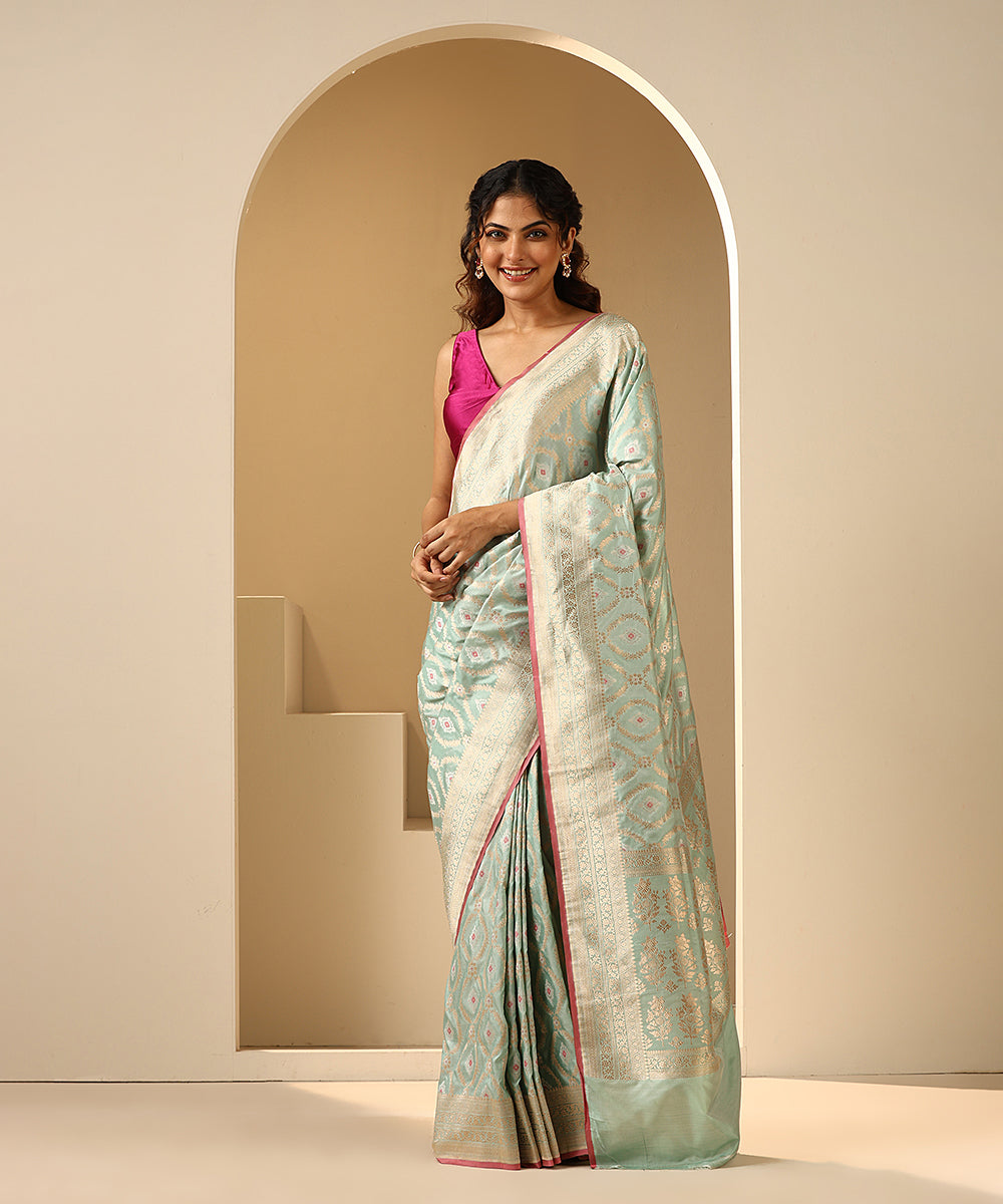 Handloom_Aqua_Blue_Katan_Silk_Banarasi_Saree_With_Sona_Rupa_Jaal_And_Meenakari_WeaverStory_02