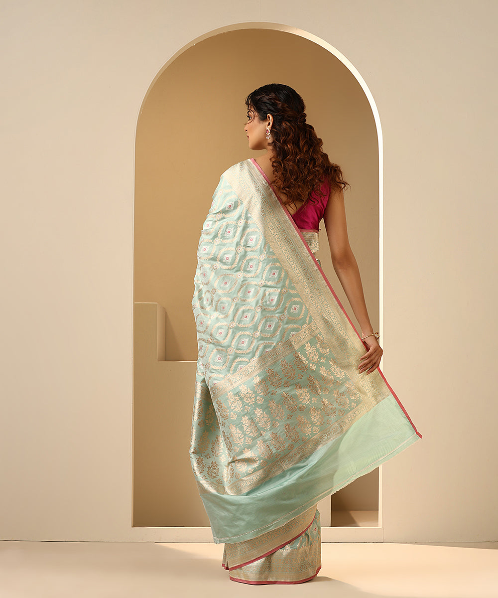 Handloom_Aqua_Blue_Katan_Silk_Banarasi_Saree_With_Sona_Rupa_Jaal_And_Meenakari_WeaverStory_03