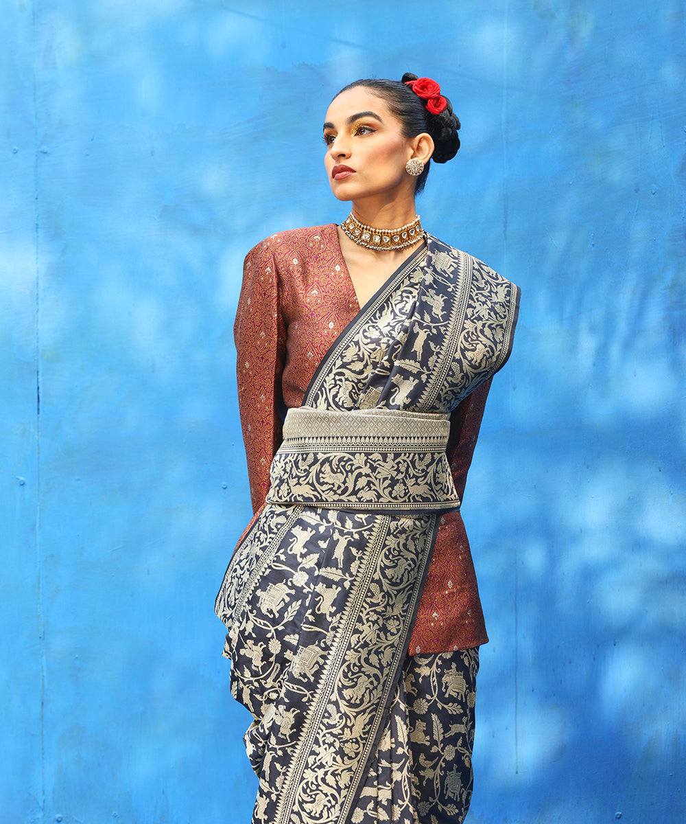 Handloom_Black_Pure_Katan_Silk_Banarasi_Shikargah_Saree_In_Kadhwa_Saree_WeaverStory_01