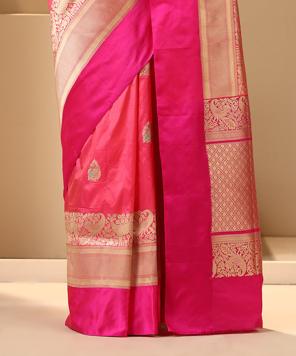 Handloom_Pink_Pure_Katan_Silk_Banarasi_Saree_With_Kadhwa_Boota_And_Broad_Shikargah_Satin_Border_WeaverStory_04