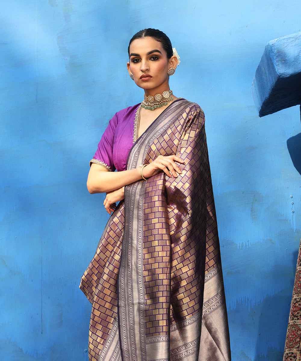 Purple_Handloom_Pure_Katan_Silk_Antique_Zari_Kimkhab_Banarasi_Saree_WeaverStory_01