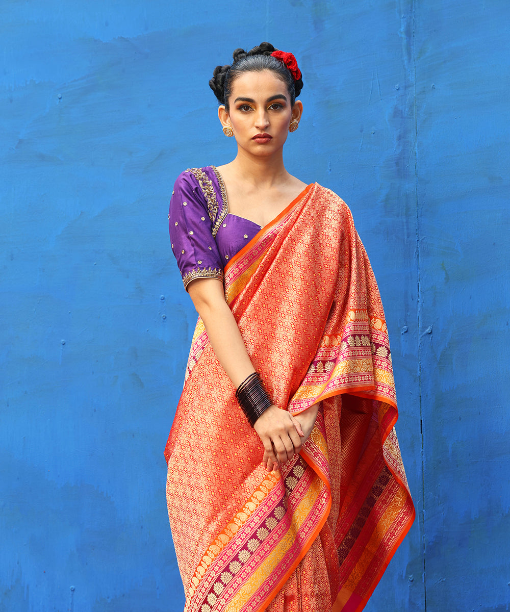 Peach Kesari Exports Designer Wedding Silk Sarees with Blouse at Rs 1415 in  Surat