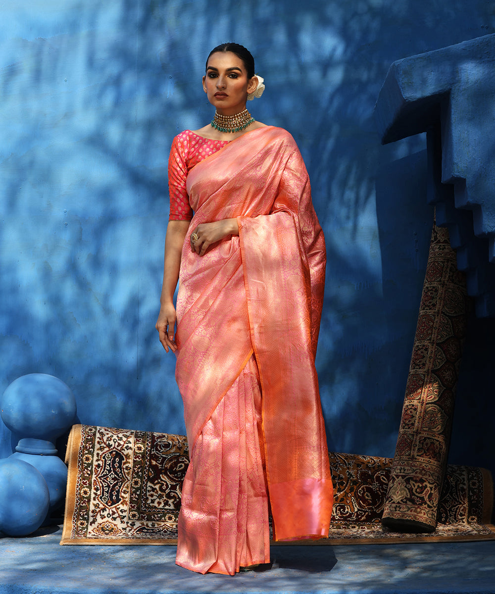 Pink_Handloom_Pure_Katan_Silk_Kimkhab_Banarasi_Saree_With_Antique_Zari_WeaverStory_02