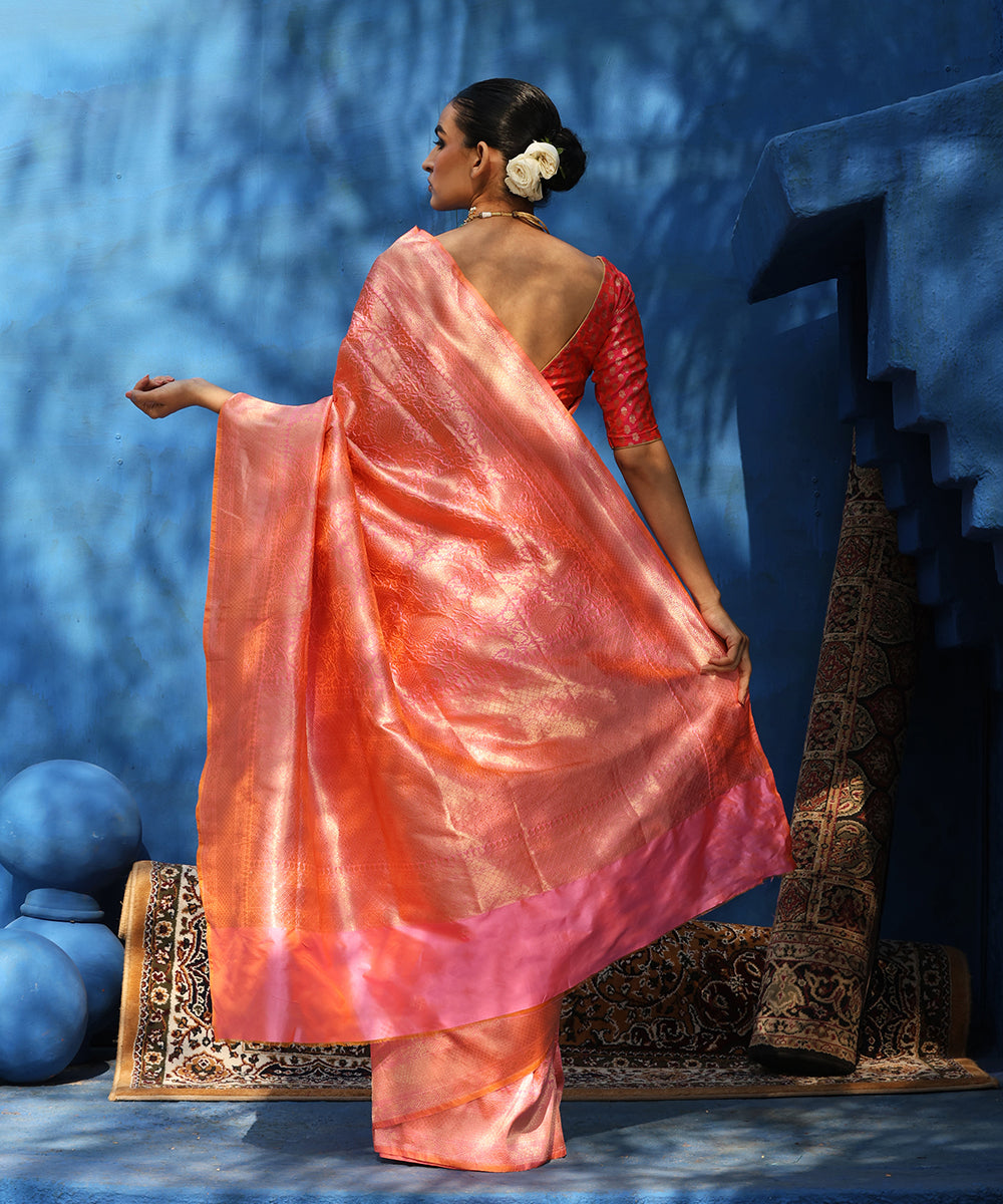 Pink_Handloom_Pure_Katan_Silk_Kimkhab_Banarasi_Saree_With_Antique_Zari_WeaverStory_03