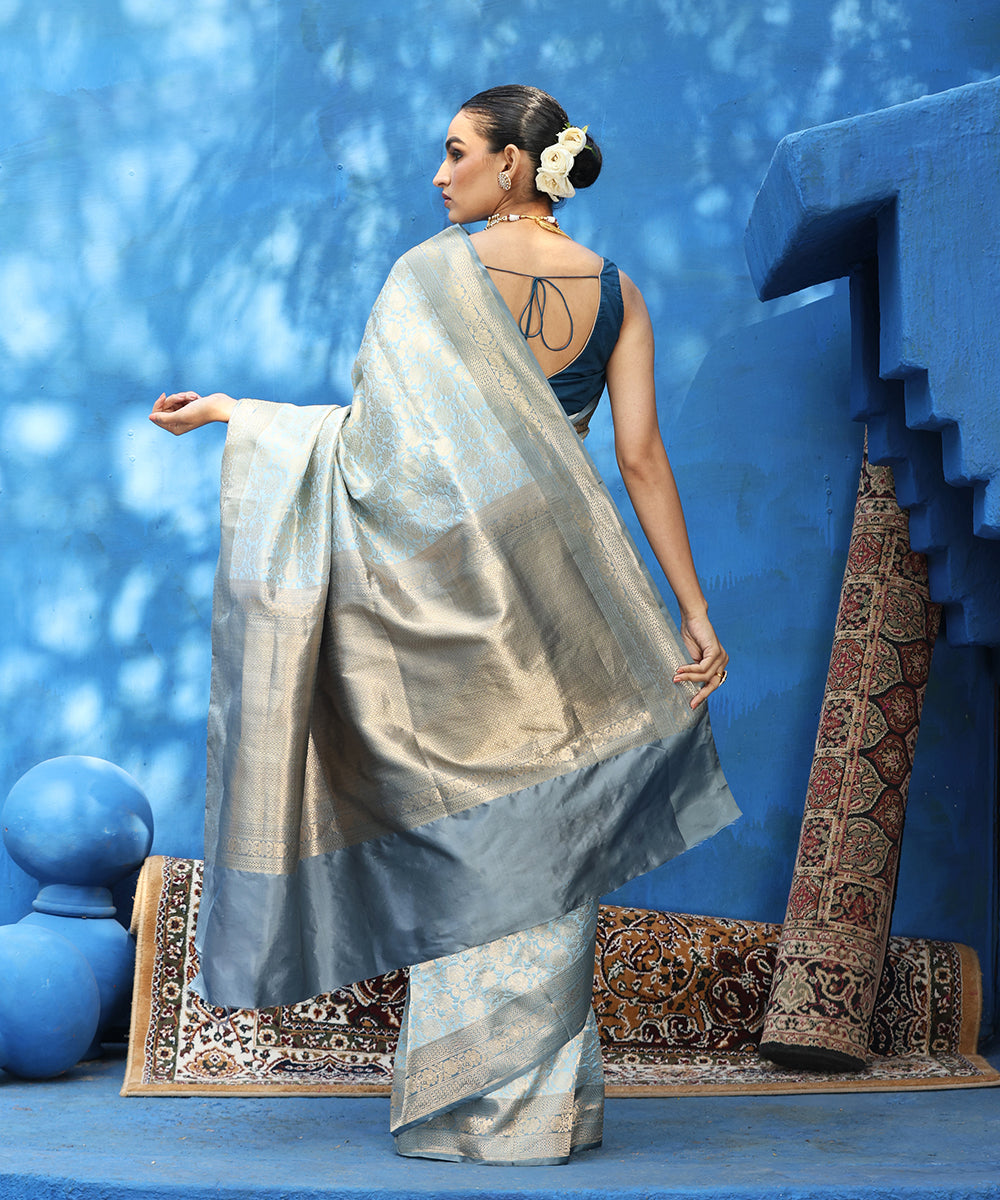 Handloom_Pigeon_Blue_Pure_Katan_Silk_Kimkhab_Saree_With_Dark_Blue_Border_WeaverStory_03