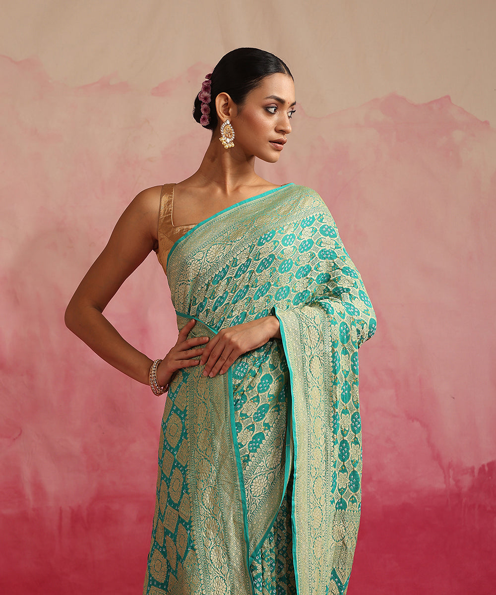 Aqua_Handloom_Pure_Georgette_Banarasi_Bandhej_Saree_With_Cutwork_Weave_WeaverStory_01